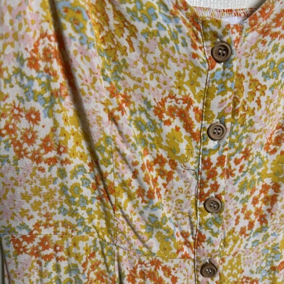 Mimi Chica Medium Yellow Orange Ditsy Floral Sleeveless Button Down Dress Boho - Picture 6 of 14